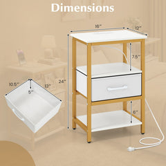 Nightstand with Charging Station and Adjustable Fabric Drawer for Bedroom and Living Room-1 Piece