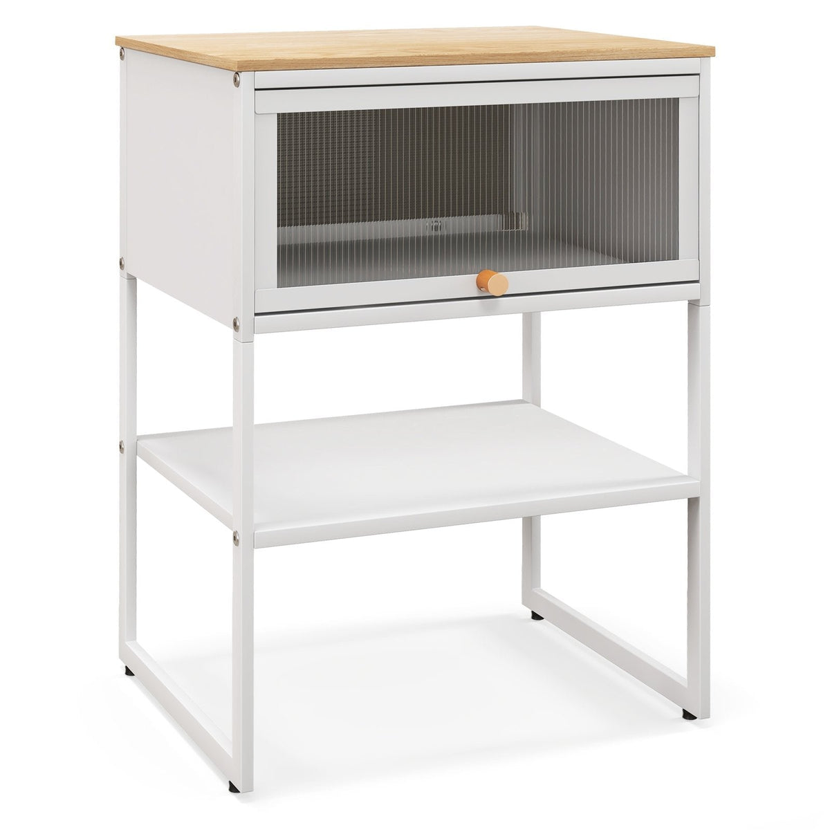 Nightstand with Flip Up Door and Storage Shelf, White