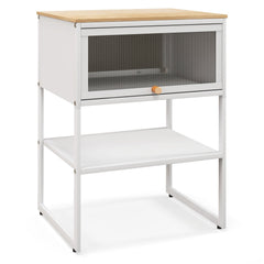 Nightstand with Flip Up Door and Storage Shelf, White