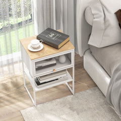 Nightstand with Flip Up Door and Storage Shelf, White