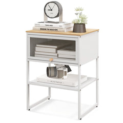 Nightstand with Flip Up Door and Storage Shelf, White