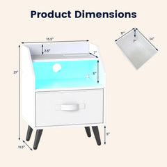 Nightstand with Power Outlets and Open Storage Shelf for Living Room-White