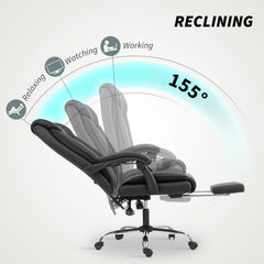 Executive Office Chair, Pet-Friendly Leather Ergonomic Desk Chair with Footrest, Swivel Recliner, Beige