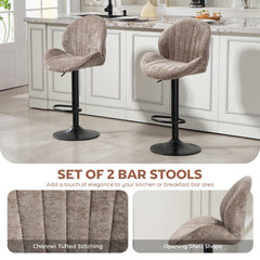 Bar Stools Set of 2, Swivel Barstools with Back, Adjustable Height and Footrest for Kitchen Island, Dining Room, Beige