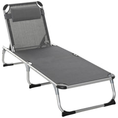 Folding Lounge Chair, Patio Lounger with Headrest, 5-Level Adjustable Backrest, and Aluminum Frame, Black