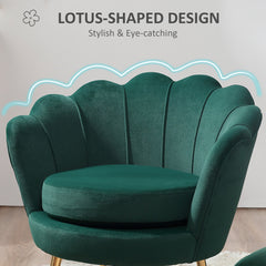 Modern Accent Chair, Velvet-Touch Fabric Leisure Club Chair with Gold Metal Legs for Bedroom, Dark Green