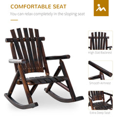 Wooden Outdoor Rocking Chair, Oversized Adirondack Patio Rocker with High Back and Slatted Seat, Carbonized