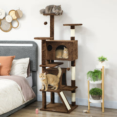 54" Cat Tree, Multi-Level Cat Tower with Scratching Posts, Cat Condos, Bed, Platforms, Ramp, Toy Ball, Beige