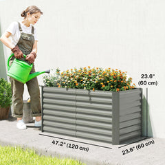 Set of 2 Galvanized Metal Planters for Outdoor Plants, 4' x 2' x 2' Raised Garden Bed, Dark Grey