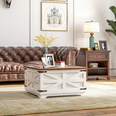Farmhouse Coffee Table, Square Center Table with Flip-top Lids, Hidden Storage Compartment, Black