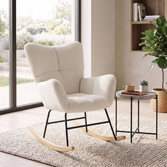 Nursery Rocking Chair with Comfy Backrest and Armrest-Beige