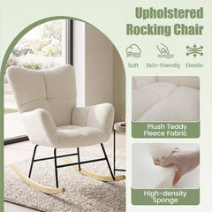 Nursery Rocking Chair with Comfy Backrest and Armrest-Beige