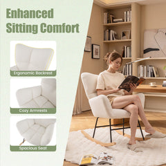 Nursery Rocking Chair with Comfy Backrest and Armrest-Beige