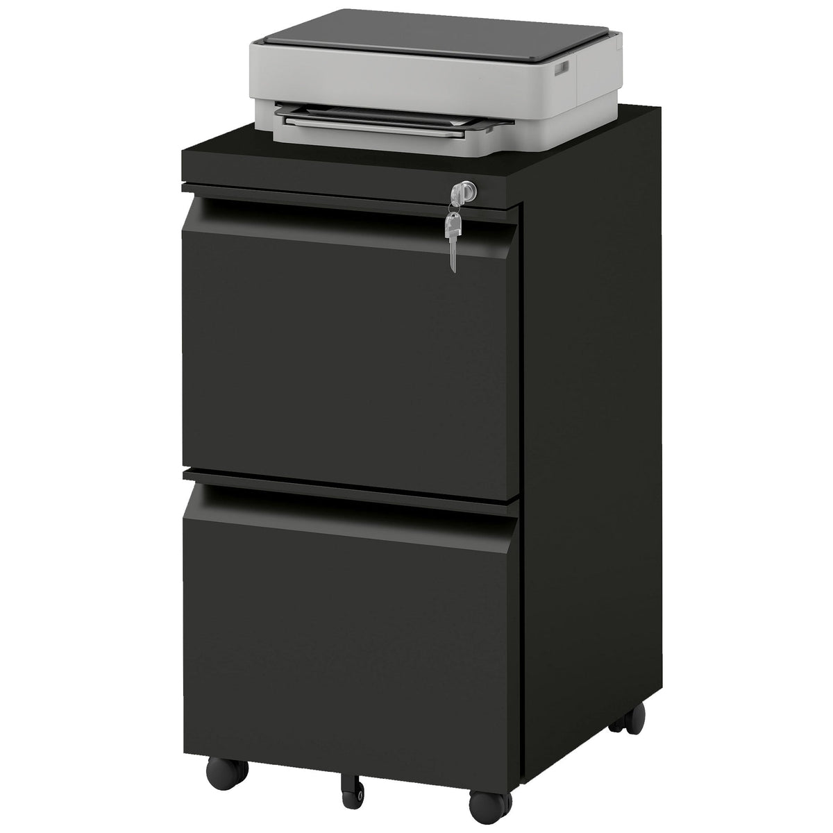 Mobile Vertical Filing Cabinet with Lock, 2-Drawer Steel File Cabinet with Adjustable Hanging Bar for Letter, A4 and Legal Size, Black