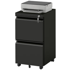 Mobile Vertical Filing Cabinet with Lock, 2-Drawer Steel File Cabinet with Adjustable Hanging Bar for Letter, A4 and Legal Size, Black