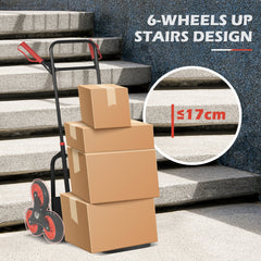 6-Wheels Stair Climber Trolley Cart, Hand Truck and Dolly, Foldable Steel Load Cart, 264lbs Capacity, Black and Red