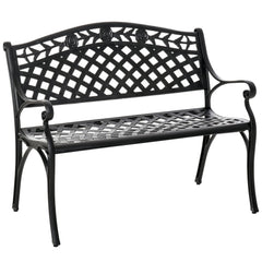 Outdoor Garden Bench, 40" Patio Bench with Aluminum Frame and Armrests, 2-Person Patio Loveseat with Floral Pattern for Park, Porch, Yard, Lawn, 485 LBS Capacity