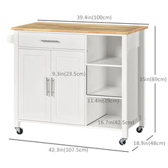 Wooden Rolling Kitchen Island on 360° Swivel Wheels Dining Cart with Drawer, Towel Rack for Kitchen, White