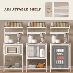 Kitchen Baker's Rack with Power Outlet, Coffee Bar Station with Adjustable Shelves and Hooks, Distressed Grey