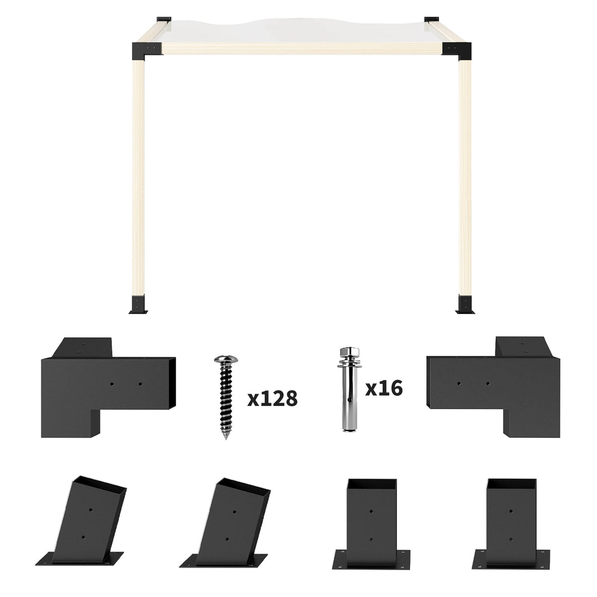 Pergola Kit, 15° Slanted Pergola Bracket Kit with 3-Way Brackets, Post Bases, Wall Mounts for 3.6" X 3.6" Lumber, Black