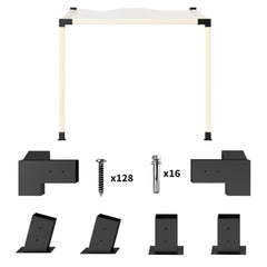 Pergola Kit, 15° Slanted Pergola Bracket Kit with 3-Way Brackets, Post Bases, Wall Mounts for 3.6" X 3.6" Lumber, Black