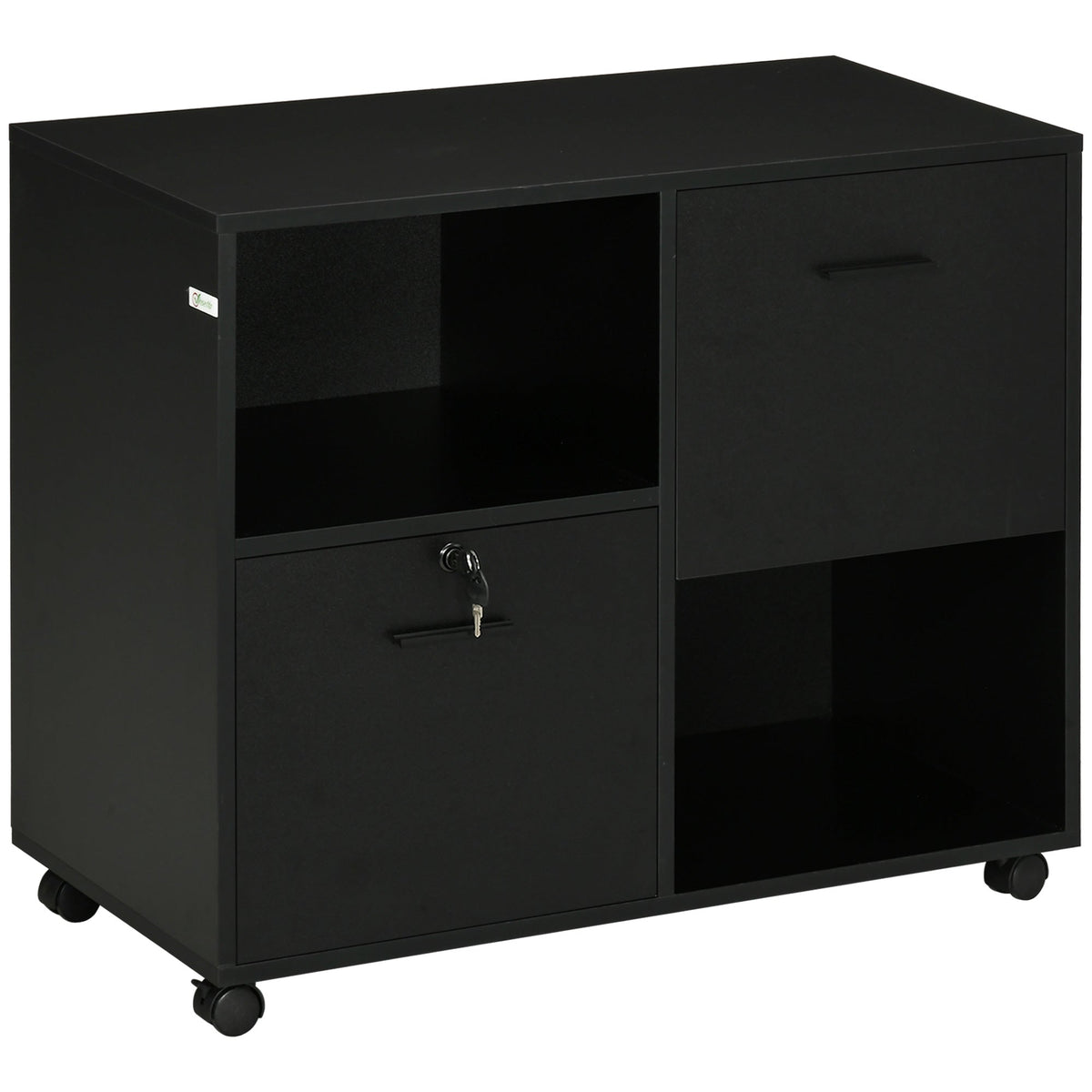Mobile Printer Stand, Lateral File Cabinet with Lock, Filing Cabinet with Hanging Bars for Letter, A4 Size, Black