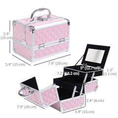 3 Tier Diamond Texture Makeup Train Case Cosmetic Organizer with Mirror, Black