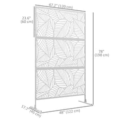 6.5FT Decorative Outdoor Divider, Metal Privacy Screen with Stand, Large Leaf Style, Black