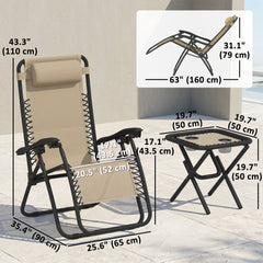 Zero Gravity Chair Set of 2 Patio Chair with Side Table Cupholders and Pillows for Pool, Backyard, Lawn, Black