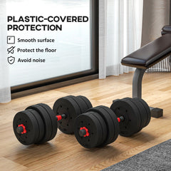44lbs 2-in-1 Adjustable Dumbbells Weight Set, Dumbbell Hand Weights Barbell for Body Fitness, Lifting Training for Home, Office, Gym, Black and Red