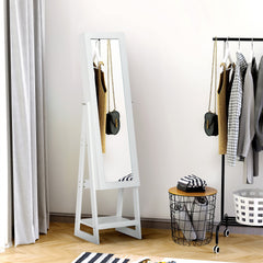 Jewellery Cabinet with Full-Length Mirror, Standing Jewelry Armoire with LED Light, White