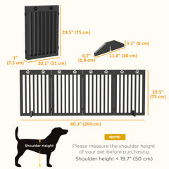 80" Extra Wide Freestanding Pet Gate with Support Feet, Black