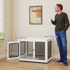 Pet Crate End Table with Water-resistant Cushion or Large Medium Dogs, Black