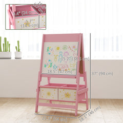 Art Easel for Kids, Double-Sided Whiteboard & Chalkboard with Paper Roll, 2 Storage Boxes, Gift for Boys, Girls, Green