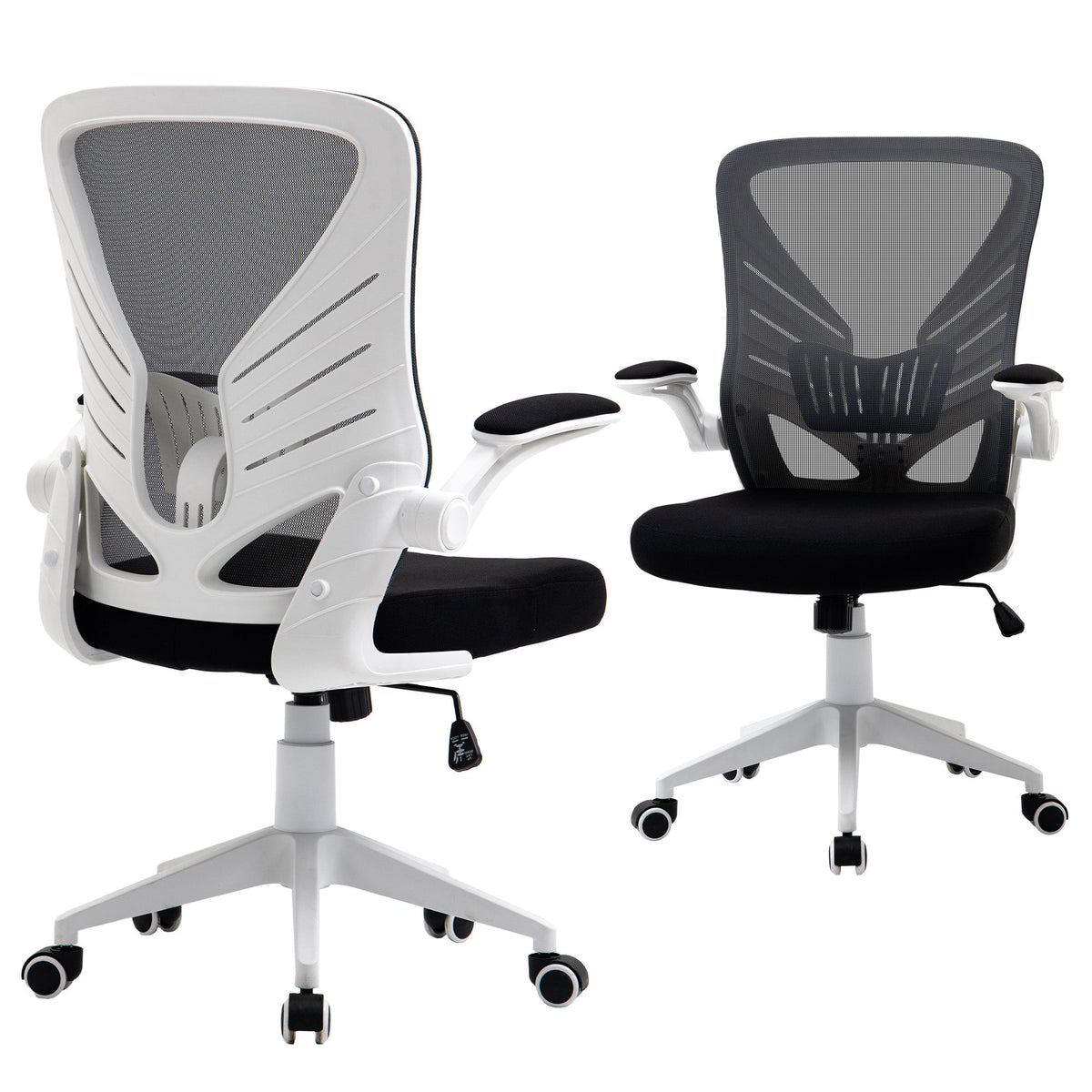 Mesh Office Chair Swivel Task Desk Chair with Lumbar Back Support, Flip-Up Arm, Adjustable Height Office, Grey/Black