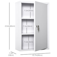 Wall Mount Medicine Cabinet 3 Tier Steel Emergency Box for Bathroom, Lockable with 2 Keys, White
