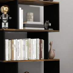 5-Tier Bookshelf, Geometric S Shaped Bookcase, Tall Narrow Display Shelf for for Living Room, Study Room, White