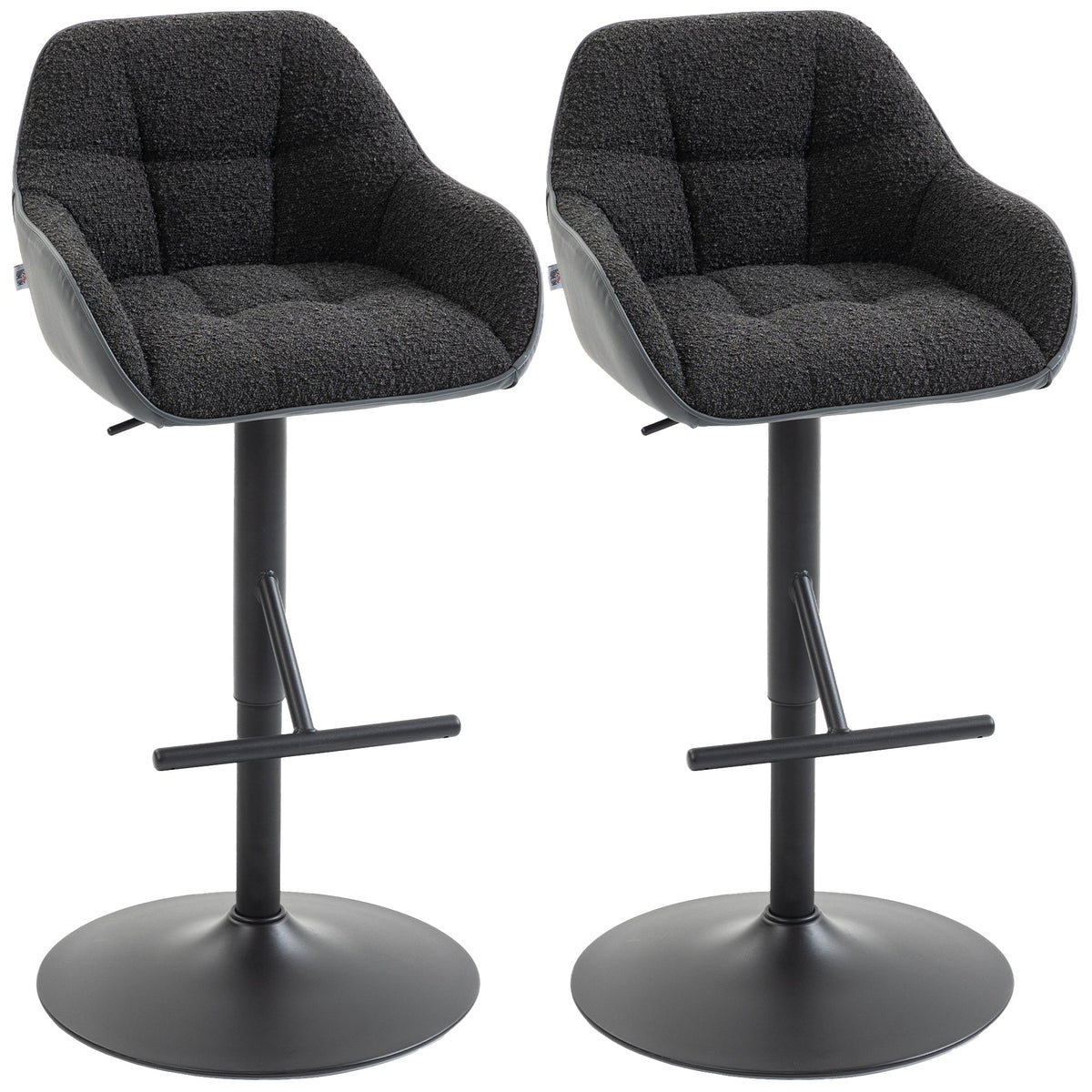 Bar Stools Set of 2, Swivel Counter Height Barstools with Back, Footrest, Armrests, Adjustable Height, Black