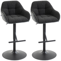 Bar Stools Set of 2, Swivel Counter Height Barstools with Back, Footrest, Armrests, Adjustable Height, Black