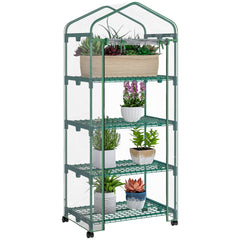 Portable Greenhouse Outdoor Hot House with 4 Tier Shelves, Steel Frame, PE Cover, 28" x 20" x 63" , White