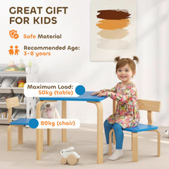 Kids Table and 2 Chair Set, Children Multi-Activity Furniture Set for Playing, Learning, Eating, Craft, Blue