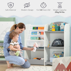 Kids Toy Storage Organizer Shelf, Children Bookshelf for Bedroom, Playroom, Nursery, Grey