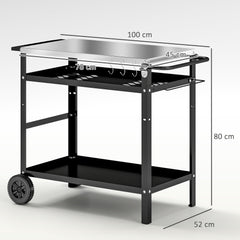 BBQ Stand with Stainless Steel Top Adjustable Shelf, Outdoor BBQ Station with Hooks Seasoning Tray Towel Rack