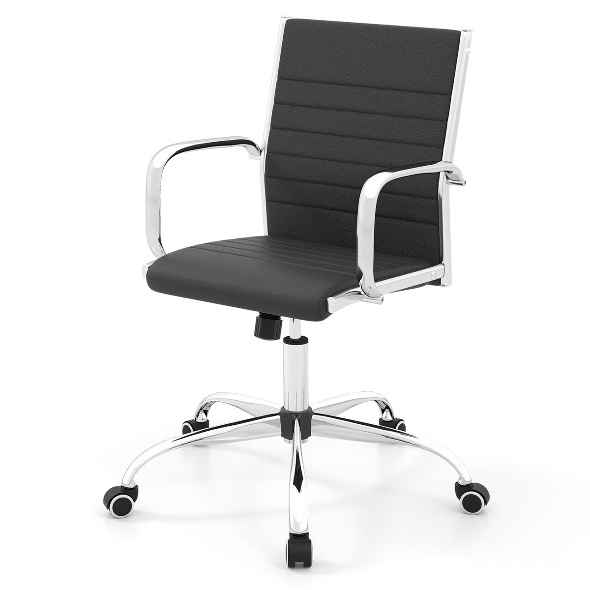 Office Chair Height Adjustable Conference Room Chair with Rocking Backrest Armrests-Black