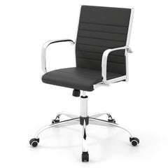 Office Chair Height Adjustable Conference Room Chair with Rocking Backrest Armrests-Black