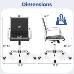 Office Chair Height Adjustable Conference Room Chair with Rocking Backrest Armrests-Black