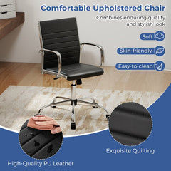 Office Chair Height Adjustable Conference Room Chair with Rocking Backrest Armrests-Black