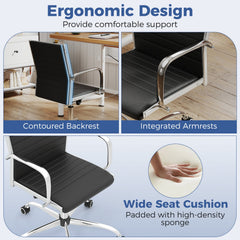 Office Chair Height Adjustable Conference Room Chair with Rocking Backrest Armrests-Black