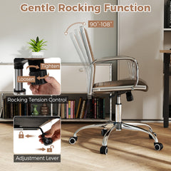 Office Chair Height Adjustable Conference Room Chair with Rocking Backrest Armrests-Brown