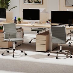 Office Chair Height Adjustable Conference Room Chair with Rocking Backrest Armrests-Grey